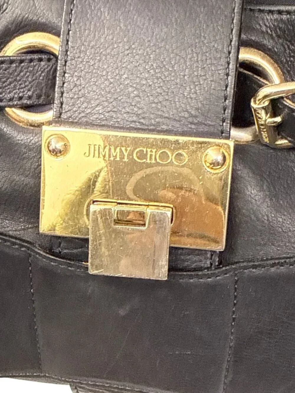 Jimmy Choo Black Leather Ramona Shoulder Bag Gold Tone Hardware Authentic, Italy